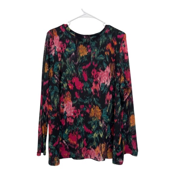 Terra & Sky Women Plus Size 1X Long Sleeve Floral Top Blouse Stretch Mesh Lined - Picture 7 of 10